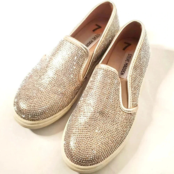 Steve Madden  Champagne Rinestone Slip on Platform Flat Sneaker Sz 7 US - Picture 2 of 8